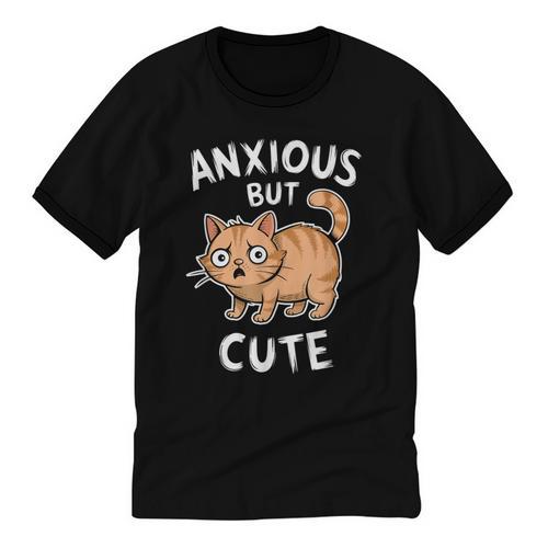 Anxious But Cute Anxiety Meme Cat Lover Introvert For Men Women Unisex Cotton Ringer T-Shirt - Raresse