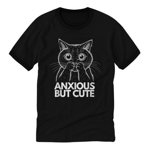 Anxious But Cute Anxiety Meme Cat Lover Introvert Unisex Cotton Ringer T-Shirt - Raresse