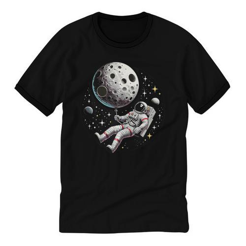 Astronaut Aesthetic Holding Moon Balloon Planets Introvert Unisex Cotton Ringer T-Shirt - Raresse