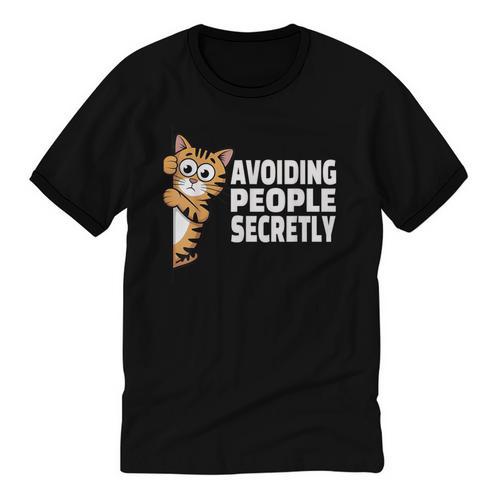 Avoiding People Secretly Cat Introvert Humor Unisex Cotton Ringer T-Shirt - Raresse