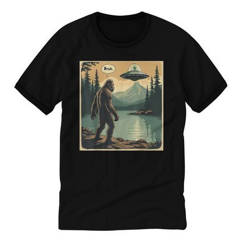 Bigfoot Sasquatch Alien Spaceship UFO Introvert Bruh Unisex Cotton Ringer T-Shirt - Raresse