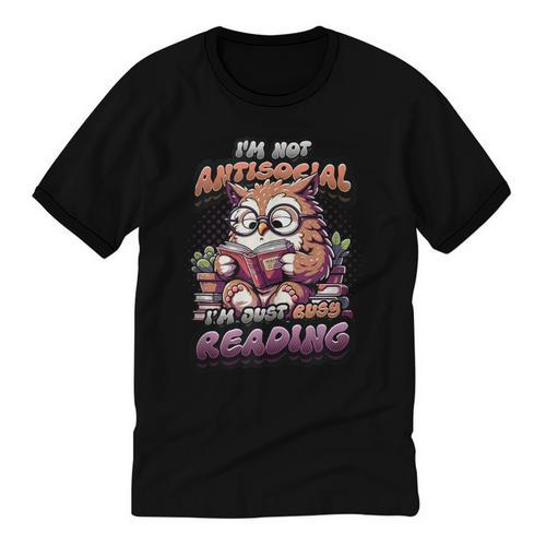 Book Lover Owl Reading Books Introvert Bookworm Unisex Cotton Ringer T-Shirt - Raresse