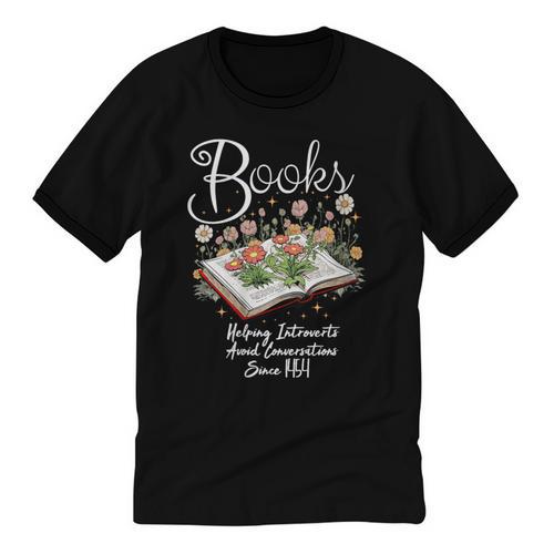 Books That Help Introverts Since 1454 Conversations Unisex Cotton Ringer T-Shirt - Raresse