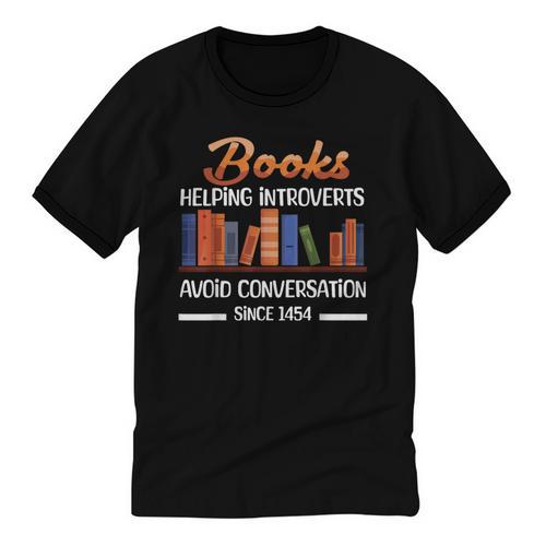 Books Helping Introverts Avoid Conversation Book Reading Unisex Cotton Ringer T-Shirt - Raresse