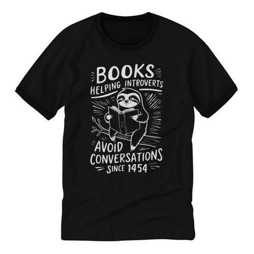 Books Helping Introverts Avoid Conversations Since 1454 Unisex Cotton Ringer T-Shirt - Raresse