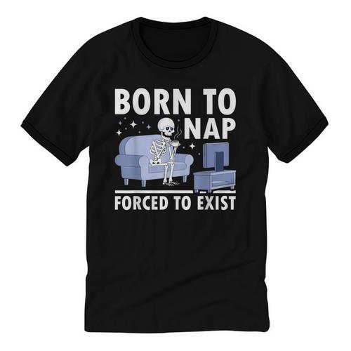 Born To Nap Forced To Exist Lazy Skeleton Couch Introverts Unisex Cotton Ringer T-Shirt - Raresse