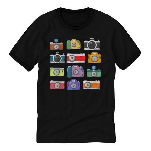 Camera Hand Drawn Old Nostalgia Retro Lens Styles Unisex Cotton Ringer T-Shirt - Figerry