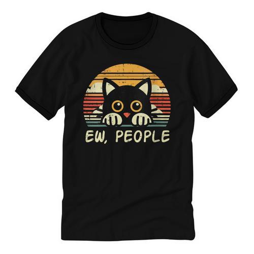 Cat Eww People Introvert Meme Women Men Kids Unisex Cotton Ringer T-Shirt - Raresse