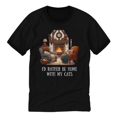 Cat Lover I'd Rather Be Home With My Cats Introvert Cozy Unisex Cotton Ringer T-Shirt - Raresse