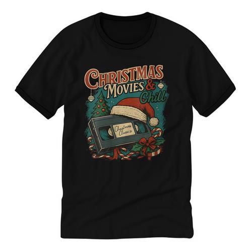 Christmas Movies Chill Retro VHS Holiday Nostalgia Unisex Cotton Ringer T-Shirt - Figerry