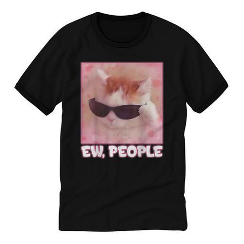 Cool Cat Meme Ew People Anti Social Introvert Cute Cat Unisex Cotton Ringer T-Shirt - Raresse