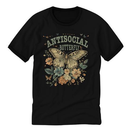 Cottagecore Introvert Humor Vintage Antisocial Butterfly Unisex Cotton Ringer T-Shirt - Raresse