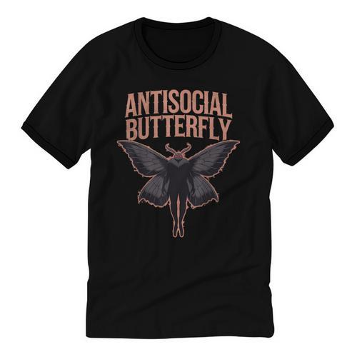 Cryptid Cryptozoology Mothman Introvert -Adults Butterfly Small Crew Neck Classic Fit Short Sleeve Polyester 100 Printed Blended Fabric Unisex Cotton Ringer T-Shirt - Raresse