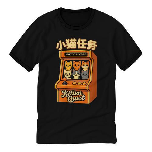 Cute Cats Retro 1980's Arcade Nostalgia Old Game Cabinet Unisex Cotton Ringer T-Shirt - Figerry