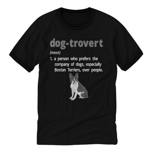 Dog-Trovert Boston Terrier Humor Definition Introvert Unisex Cotton Ringer T-Shirt - Raresse