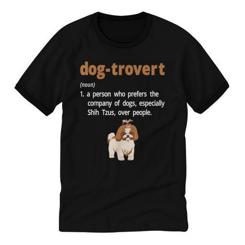 Dog-Trovert Shih Tzu Humor Definition Introvert Unisex Cotton Ringer T-Shirt - Raresse