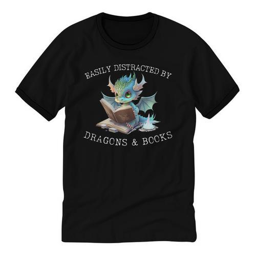 Easily Distracted By Dragons And Books Introvert Shirt Unisex Cotton Ringer T-Shirt - Raresse