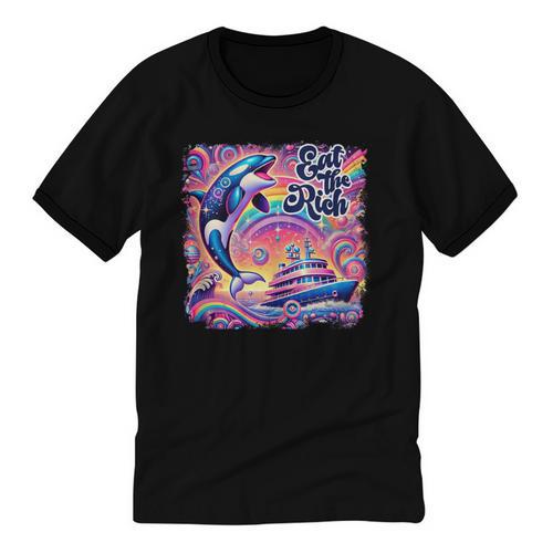 EAT THE RICH 90S NOSTALGIA WHALE ORCA YAHCT RETRO Unisex Cotton Ringer T-Shirt - Figerry