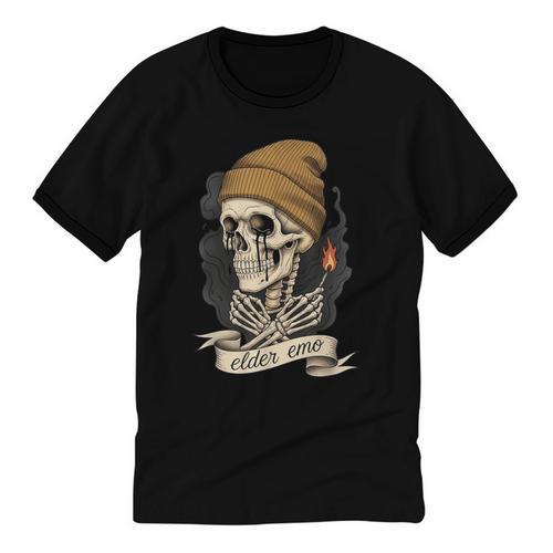 Elder Emo Skeleton Beanie Nostalgia Scene Aesthetic Unisex Cotton Ringer T-Shirt - Figerry