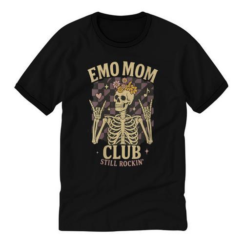 Emo Mom Club Still Rockin Skeleton Nostalgia Women Mother Unisex Cotton Ringer T-Shirt - Figerry