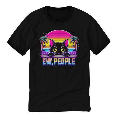 Ew Cat Misanthrope Introvert Synthwave 80s Unisex Cotton Ringer T-Shirt - Raresse