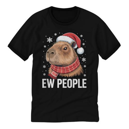 Ew People Capybara Christmas Introvert Holiday Humor Unisex Cotton Ringer T-Shirt - Raresse