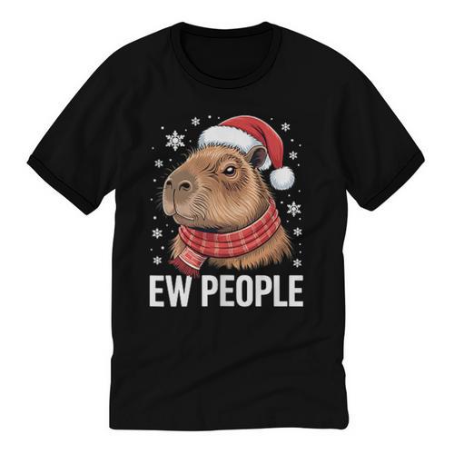 Ew People Capybara Christmas Introvert Holiday Humor Unisex Cotton Ringer T-Shirt - Raresse