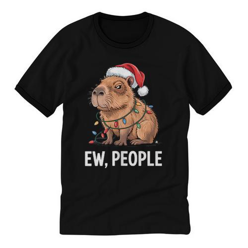 Ew People Capybara Christmas Lights Introvert Humor Unisex Cotton Ringer T-Shirt - Raresse