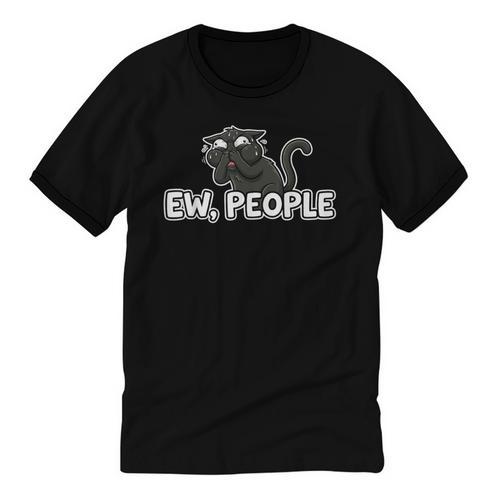 Ew People Cat Anti Social Introvert Unisex Cotton Ringer T-Shirt - Raresse