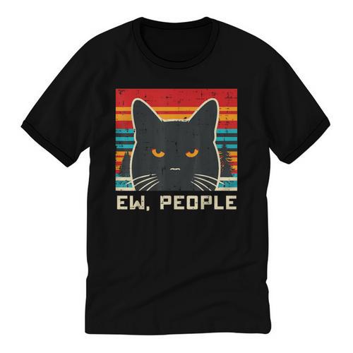 Ew People Cat Saying Introvert Women Men Kids Unisex Cotton Ringer T-Shirt - Raresse