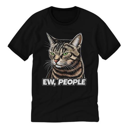 Ew People Cat Tabby Cat Antisocial Grumpy Introvert Unisex Cotton Ringer T-Shirt - Raresse