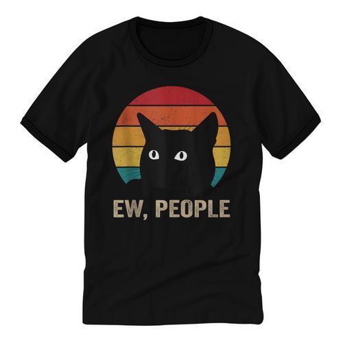 Ew People Introvert Cat Lover Cat Lady Vintage Unisex Cotton Ringer T-Shirt - Raresse