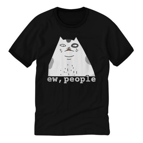 Ew People Introvert Sayings Sarcastic Cat Quote Unisex Cotton Ringer T-Shirt - Raresse