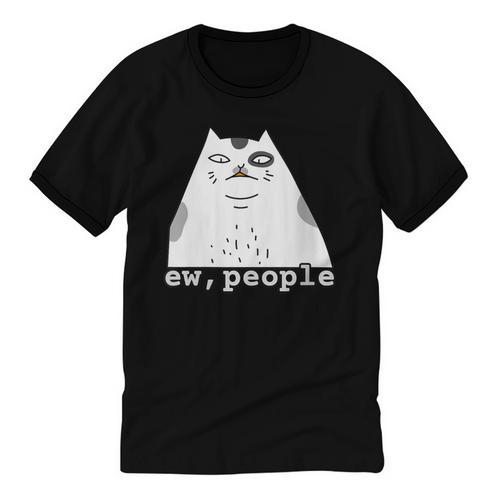 Ew People Introvert Sayings Sarcastic Cat Quote Unisex Cotton Ringer T-Shirt - Raresse