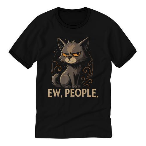Ew People Moody Cat Sarcastic Introvert Artwork Unisex Cotton Ringer T-Shirt - Raresse