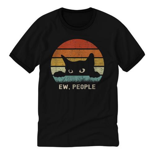 Ew People Retro Cat Cat Lover Introvert Unisex Cotton Ringer T-Shirt - Raresse