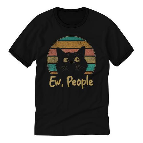 Ew People Retro Cat Lover Social Introvert Unisex Cotton Ringer T-Shirt - Raresse