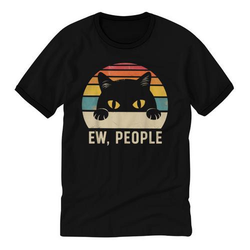 Ew People Retro Cat Vintage Anti-Social Introvert Unisex Cotton Ringer T-Shirt - Raresse