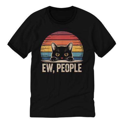 Ew People Retro Vintage Anti Social Cat Introvert Unisex Cotton Ringer T-Shirt - Raresse
