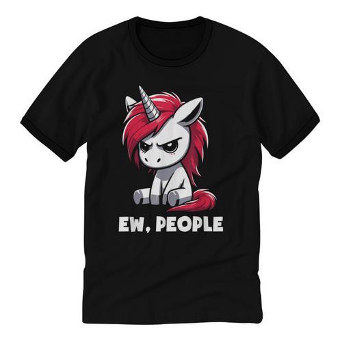 Ew People Unicorn Sarcastic Humor Introvert Unisex Cotton Ringer T-Shirt - Raresse