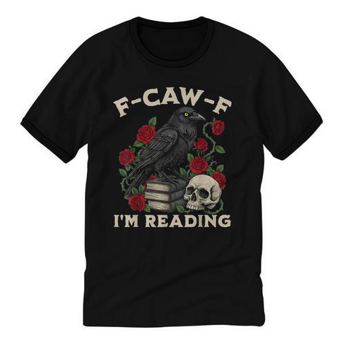 F-CAW-F I'm Reading Crow Book Lover Introvert Meme Unisex Cotton Ringer T-Shirt - Raresse