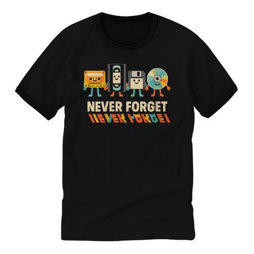 Never Forget Retro Cassette VHS Floppy CD Nostalgia Humor Unisex Cotton Ringer T-Shirt - Figerry