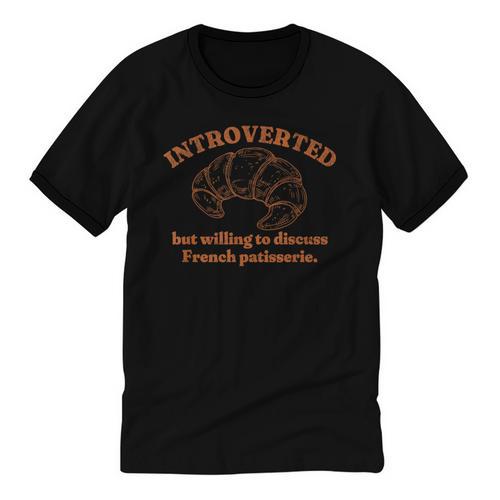 French Patisserie Lover Introvert Croissant Conversation Unisex Cotton Ringer T-Shirt - Raresse
