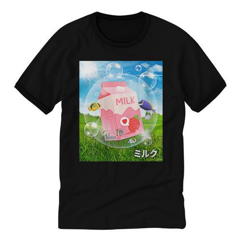 Frutiger Aero Aesthetic Tech Kawaii Strawberry Milk Fishes Unisex Cotton Ringer T-Shirt - Figerry