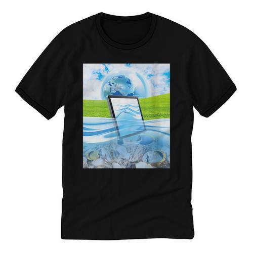 Frutiger Aero Aesthetic Tech Water Fishes Monitor Screen Unisex Cotton Ringer T-Shirt - Figerry