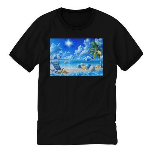 Frutiger Aero Beach Y2k Aesthetic Palm Tree Sand Ocean Men Women Girls Kids Unisex Cotton Ringer T-Shirt - Figerry