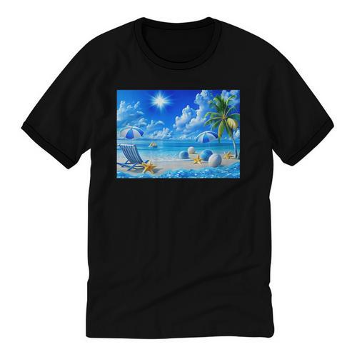 Frutiger Aero Beach Y2k Aesthetic Palm Tree Sand Ocean Unisex Cotton Ringer T-Shirt - Figerry