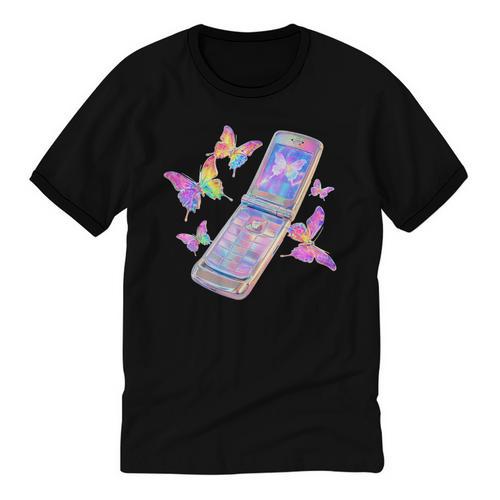 Frutiger Aero Y2K Chrome Phone Butterfly Unisex Cotton Ringer T-Shirt - Figerry