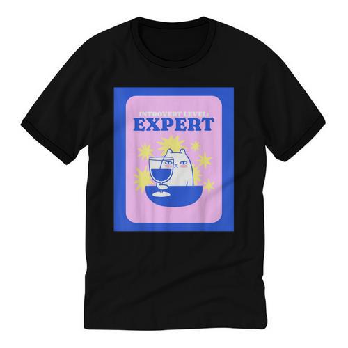 Fun Cute Introvert Cat Character With Wine Unisex Cotton Ringer T-Shirt - Raresse