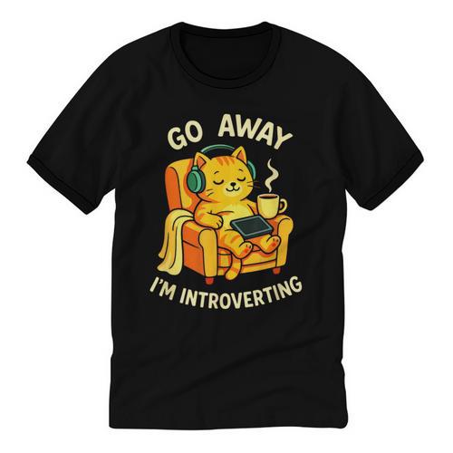 Go Away I'm Introverting Cat Coffee Headphones Unisex Cotton Ringer T-Shirt - Raresse